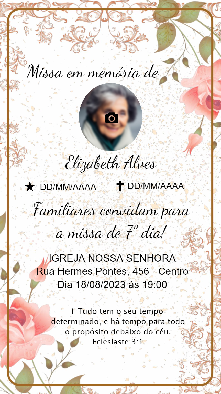Convite Missa de Sétimo Dia Floral com Foto para Editar Online Convite Missa de Sétimo Dia Floral com Foto para Editar Online