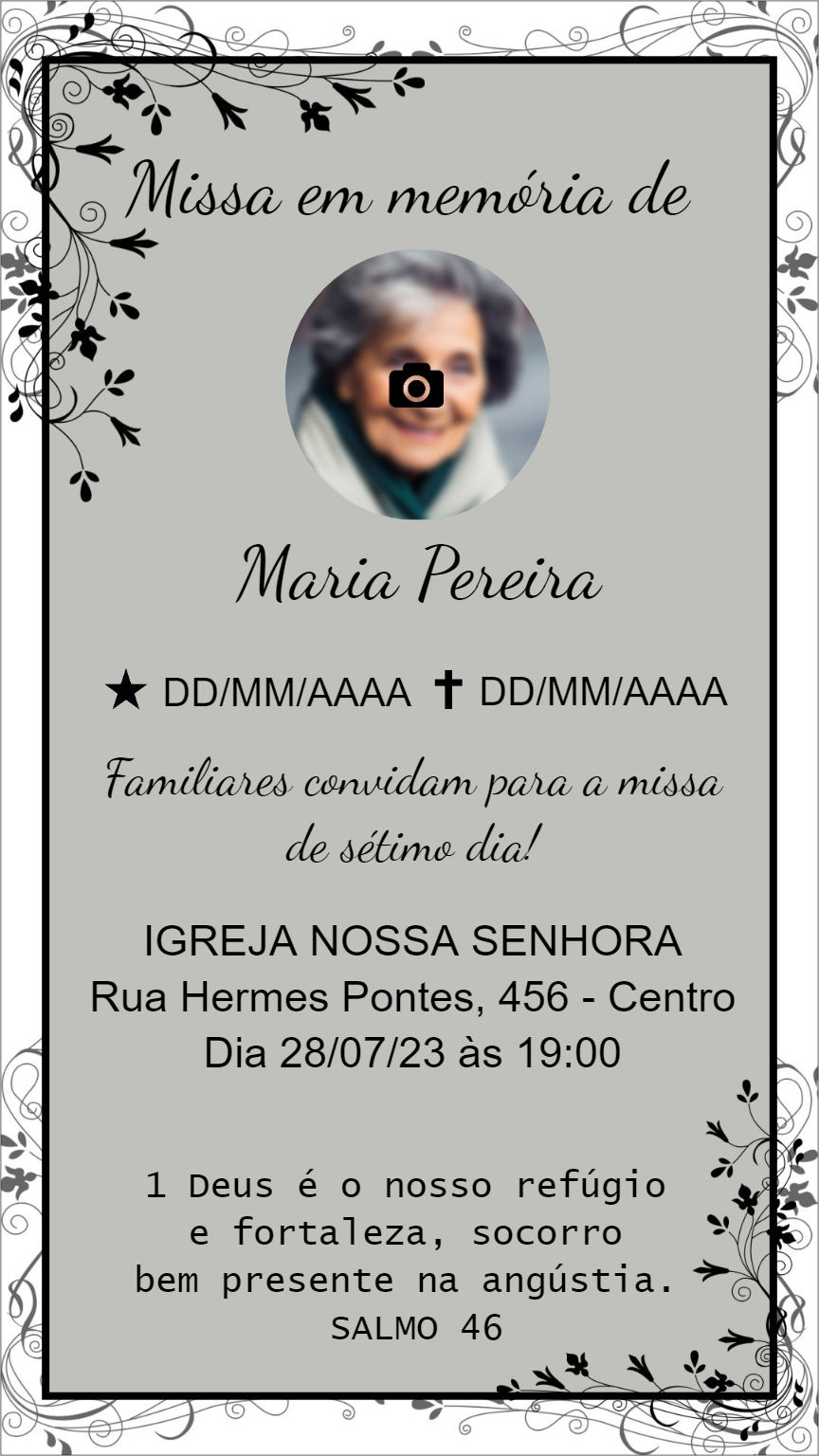 Convite Missa de Sétimo Dia com Foto Editável Online Convite Missa de Sétimo Dia com Foto Editável Online