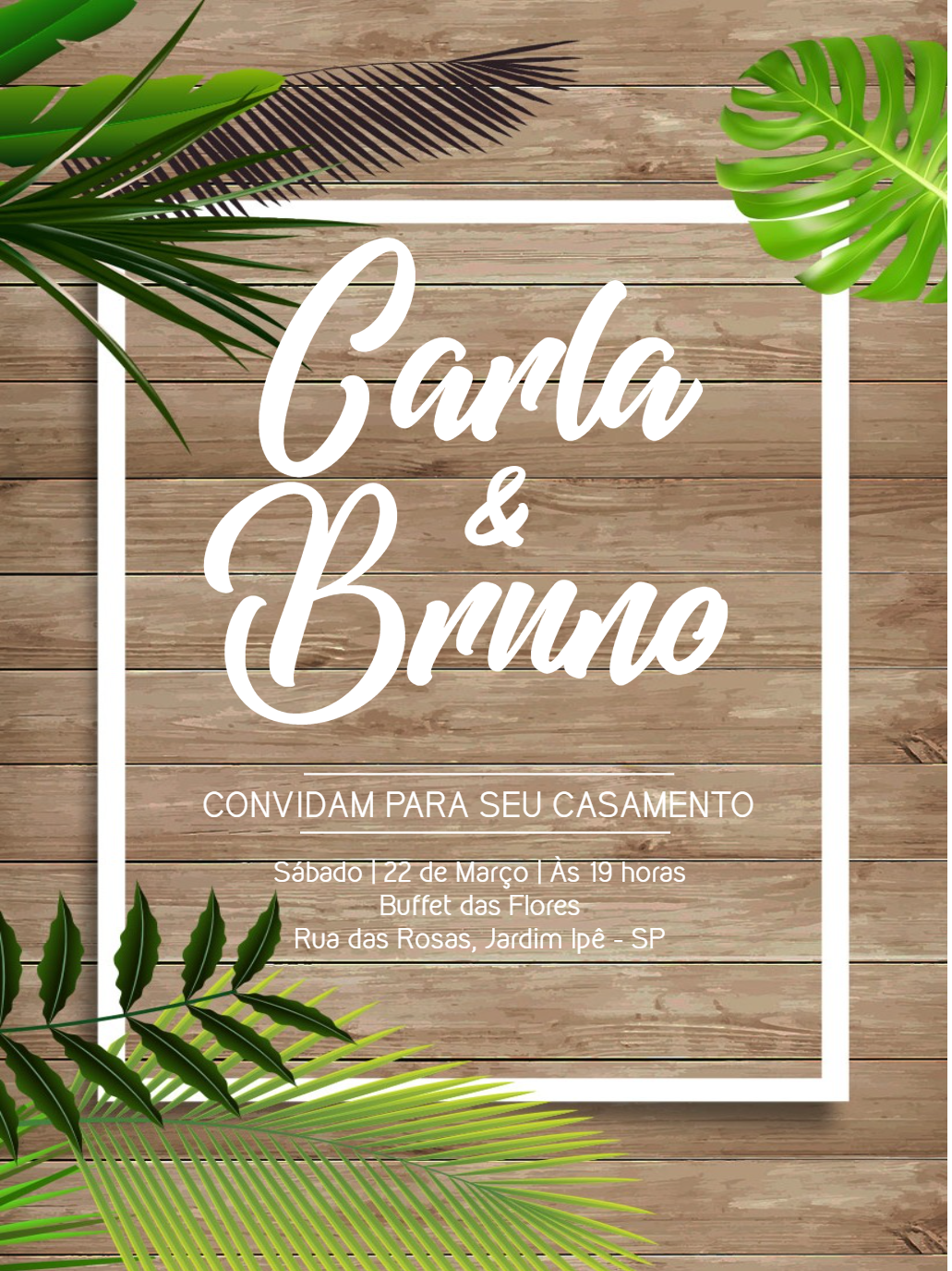 Convite de Casamento Rústico com Folhagem para Editar Online Convite de Casamento Rústico com Folhagem para Editar Online