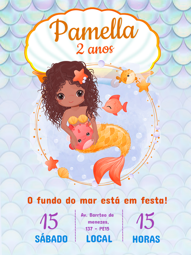 Convite Aniversário Infantil Sereia Negra para Editar Convite Aniversário Infantil Sereia Negra para Editar