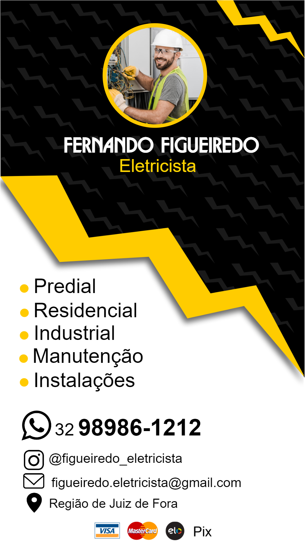 Cartão de Visita Eletricista com Foto para Editar Online Cartão de Visita Eletricista com Foto para Editar Online