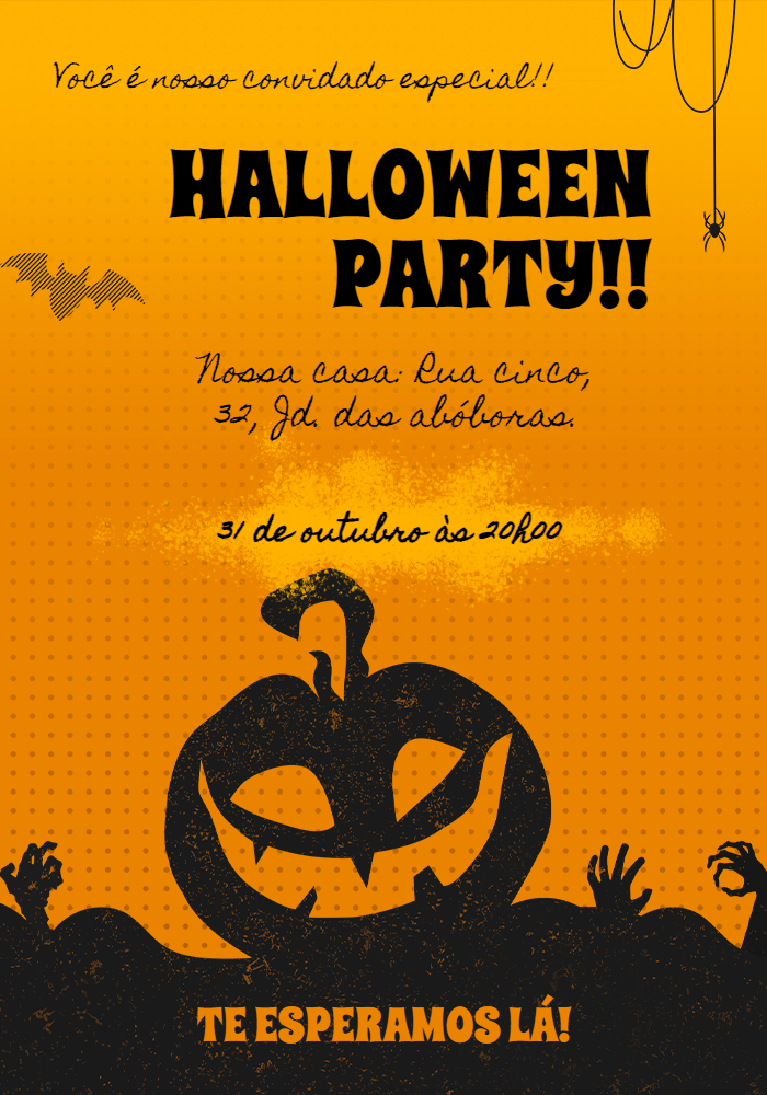Convite Festa de Halloween com Abóbora para Editar Online Convite Festa de Halloween com Abóbora para Editar Online
