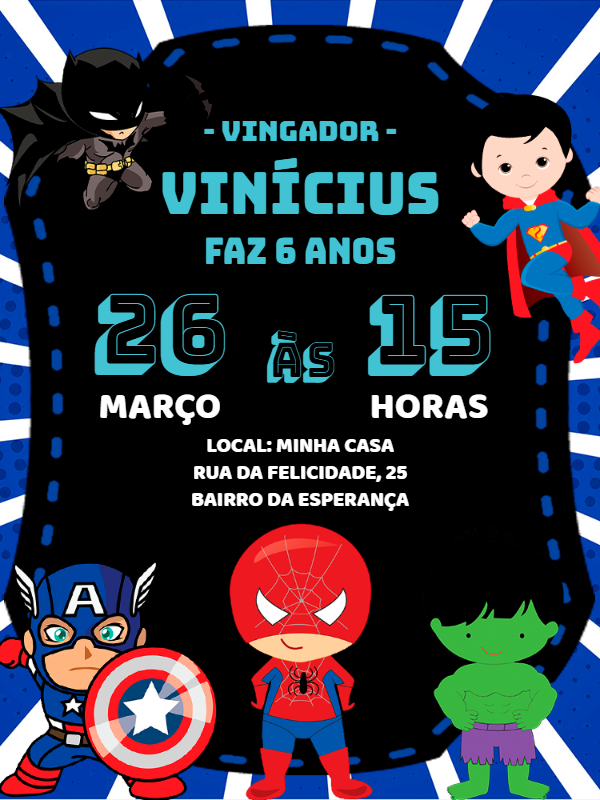 Convite de Aniversário Vingadores Cute para Editar Online Convite de Aniversário Vingadores Cute para Editar Online