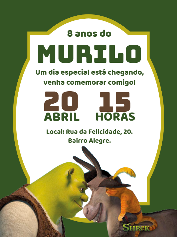 Convite de Aniversário Shrek com Personagens para Editar Online Convite de Aniversário Shrek com Personagens para Editar Online