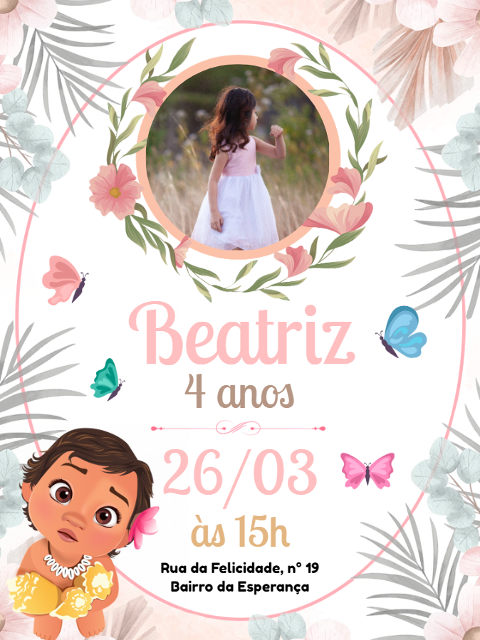 Convite Aniversário Moana Baby com Foto para Editar Online Convite Aniversário Moana Baby com Foto para Editar Online