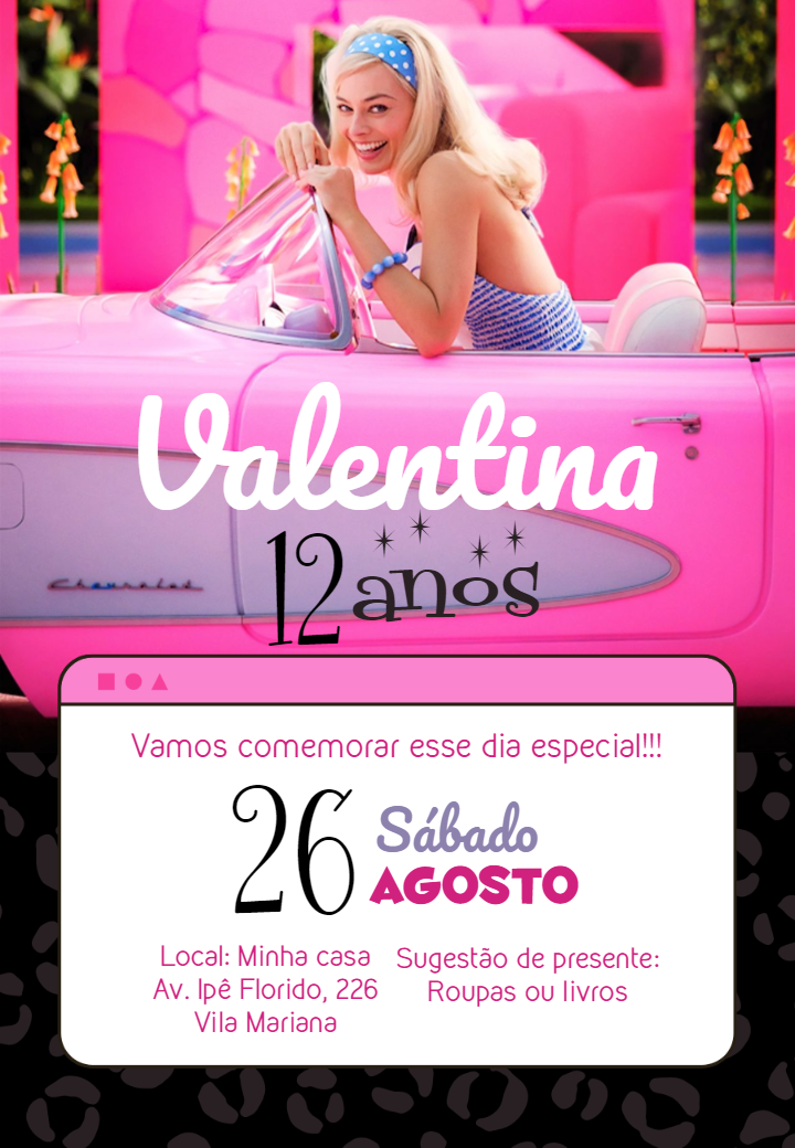 Convite de Aniversário Barbie Filme para Editar Online Convite de Aniversário Barbie Filme para Editar Online