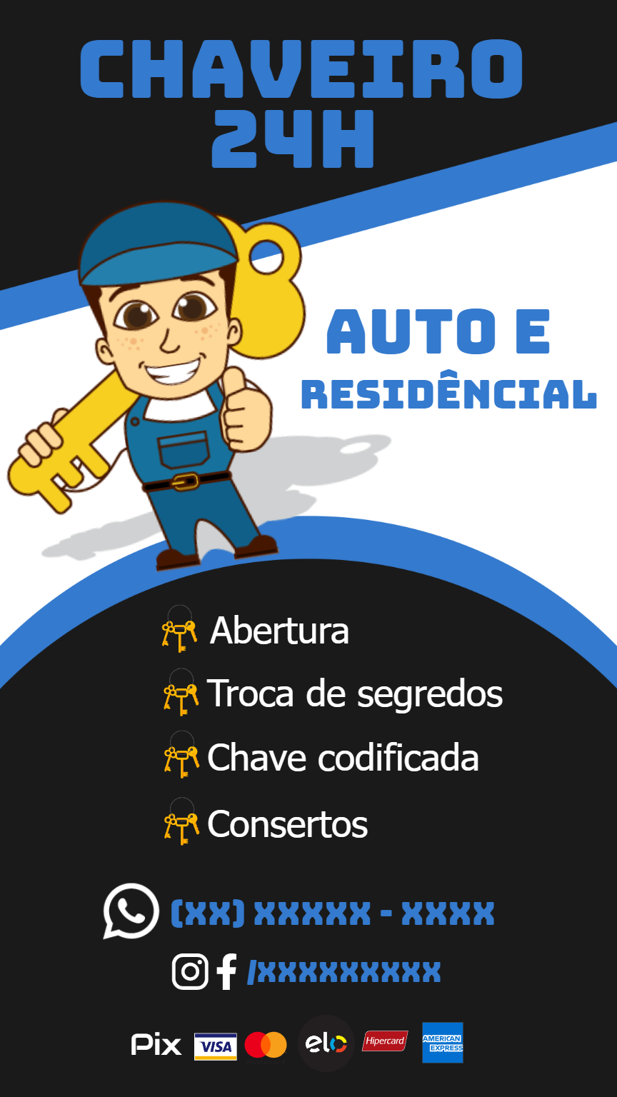 Cartão de Visita Chaveiro 24h para Editar Online Cartão de Visita Chaveiro 24h para Editar Online