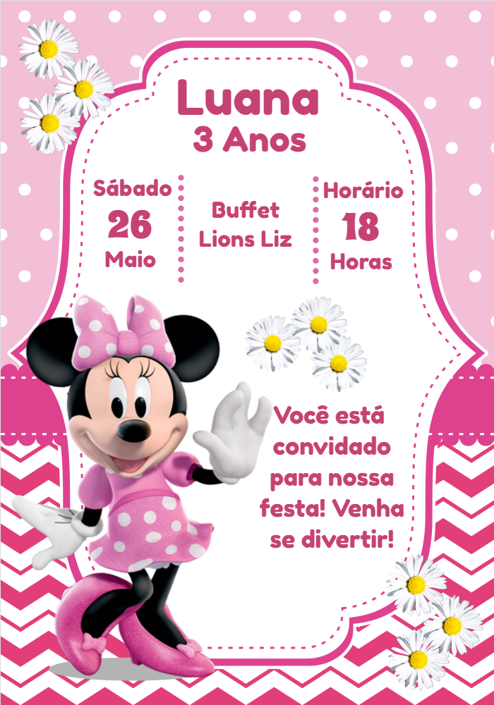 Convite de Aniversário Minnie Rosa para Editar Online Convite de Aniversário Minnie Rosa para Editar Online