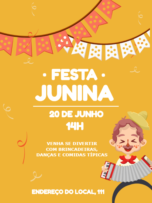 Convite de Festa Junina com Menino Sanfoneiro para Editar Online Convite de Festa Junina com Menino Sanfoneiro para Editar Online