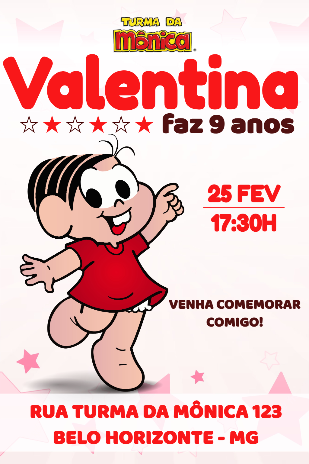 Convite de Aniversário da Mônica para Editar Online Convite de Aniversário da Mônica para Editar Online