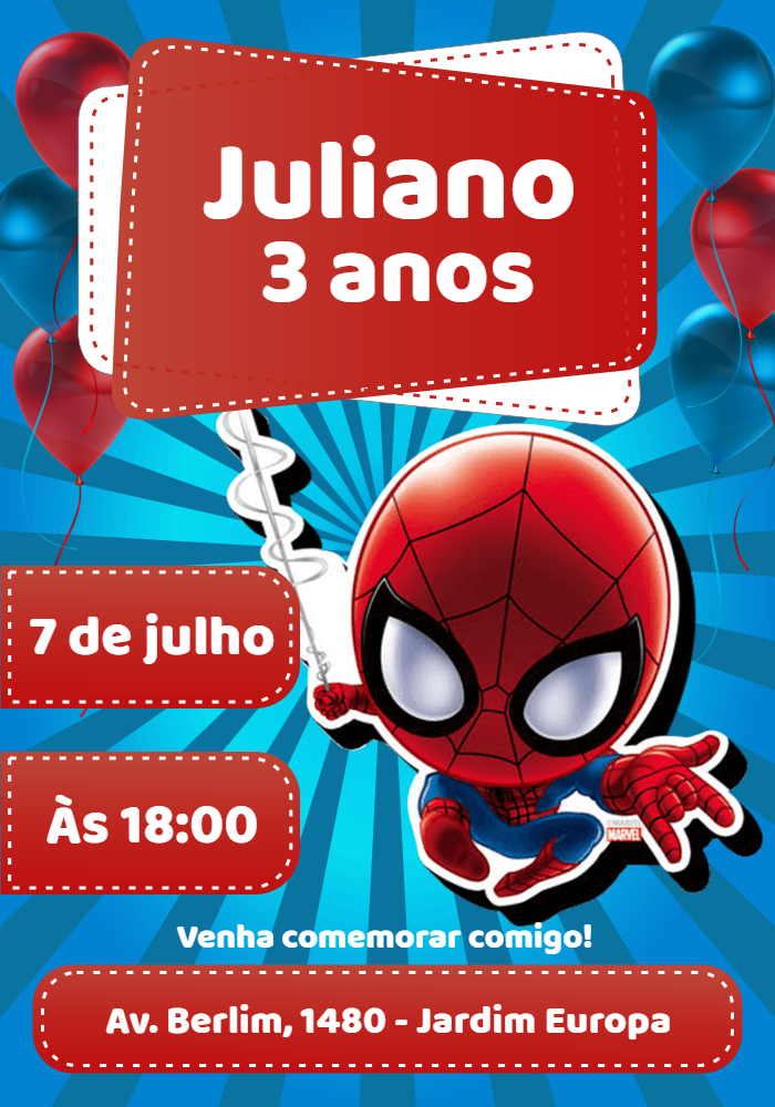 Convite Aniversário Homem Aranha Cute para Editar Online Convite Aniversário Homem Aranha Cute para Editar Online