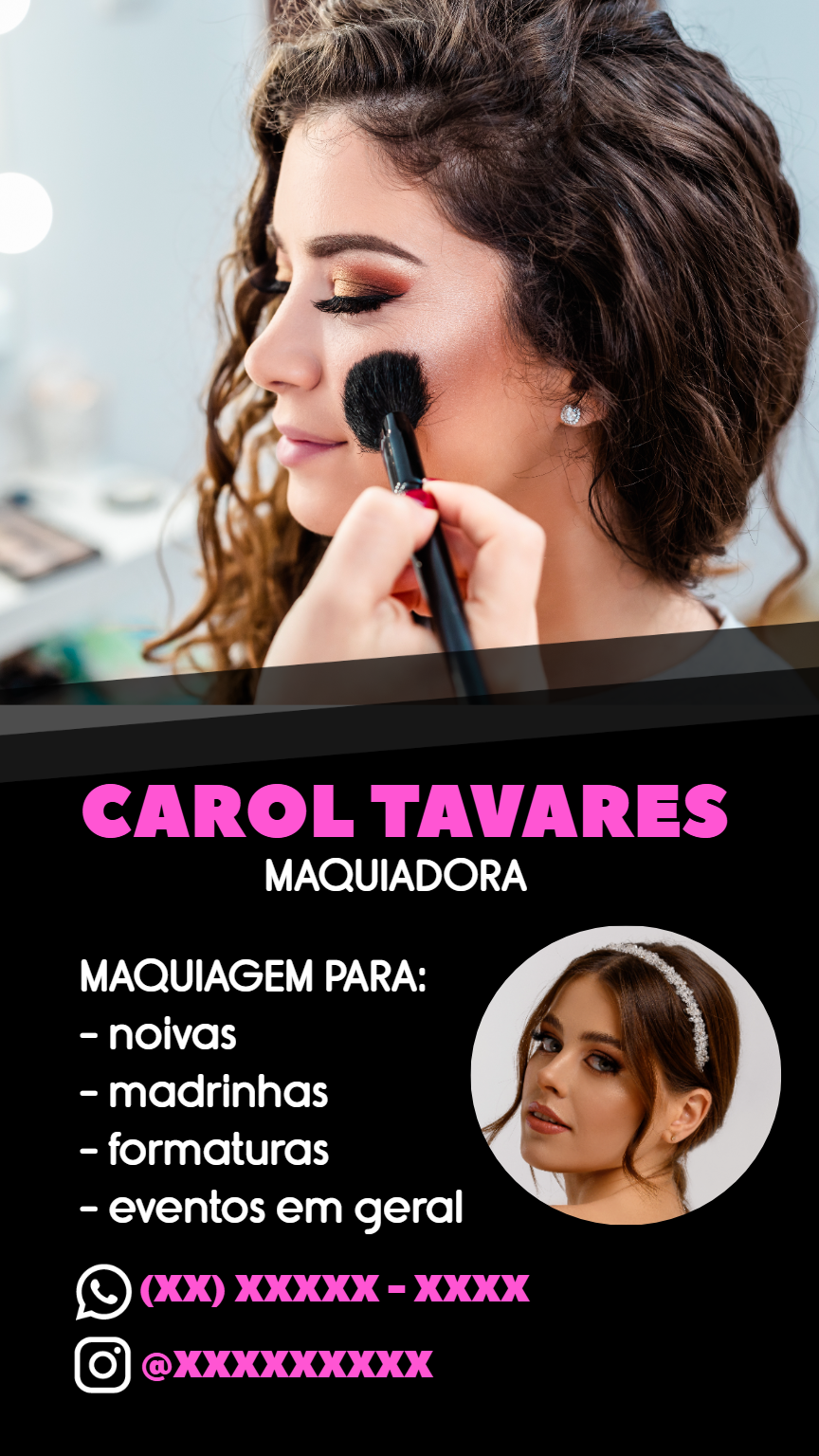 Cartão de Visita para Maquiadora Profissional Editável Online Cartão de Visita para Maquiadora Profissional Editável Online