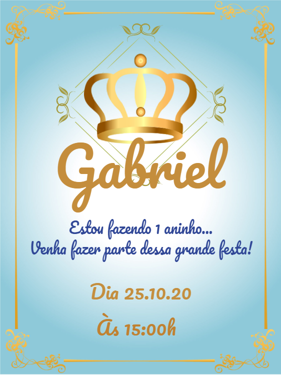 Convite de Aniversário Príncipe Coroa Dourada para Editar Convite de Aniversário Príncipe Coroa Dourada para Editar