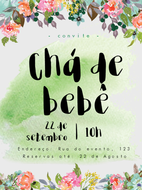 Convite Chá de Bebê Floral Verde para Editar Online