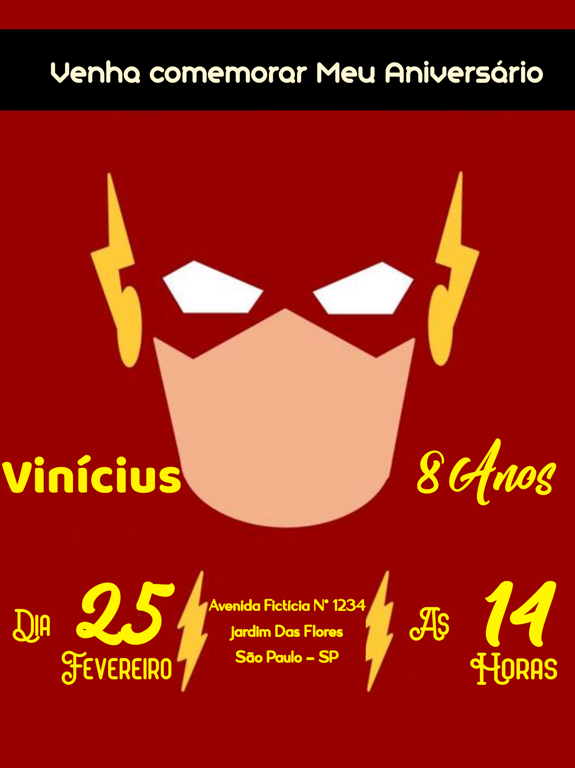 Convite de Aniversário The Flash para Editar Online Convite de Aniversário The Flash para Editar Online