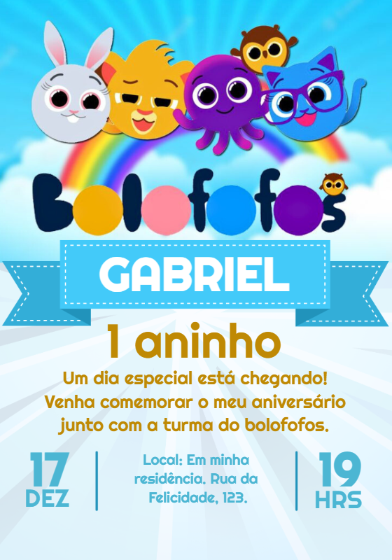 Convite de Aniversário Bolofofos com Personagens para Editar Convite de Aniversário Bolofofos com Personagens para Editar