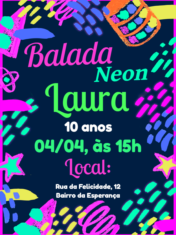 Convite de Aniversário Balada Neon para Editar Online Convite de Aniversário Balada Neon para Editar Online