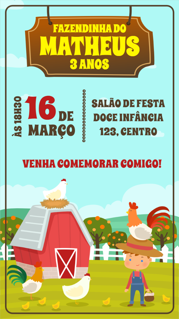 Convite de Aniversário Fazendinha com Animais para Editar Convite de Aniversário Fazendinha com Animais para Editar