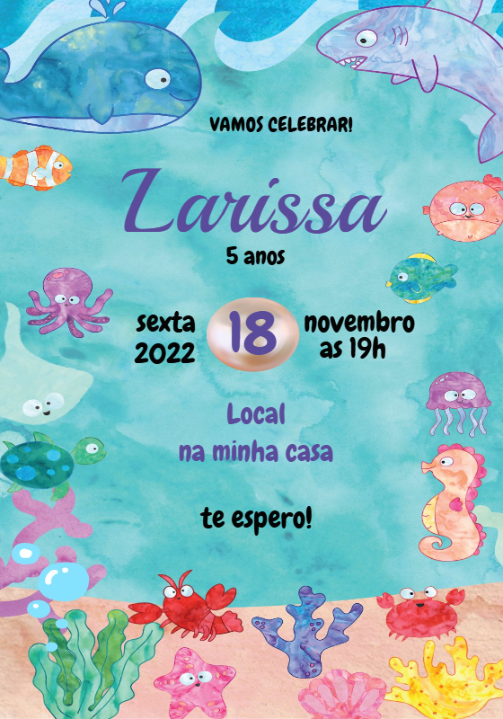 Convite Aniversário Fundo do Mar Aquarela Editável Online Convite Aniversário Fundo do Mar Aquarela Editável Online