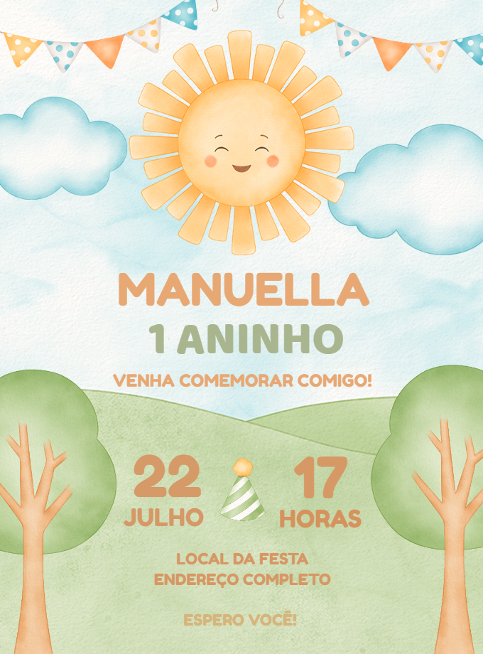 Convite Aniversário Primeira Volta ao Sol para Editar Online Convite Aniversário Primeira Volta ao Sol para Editar Online