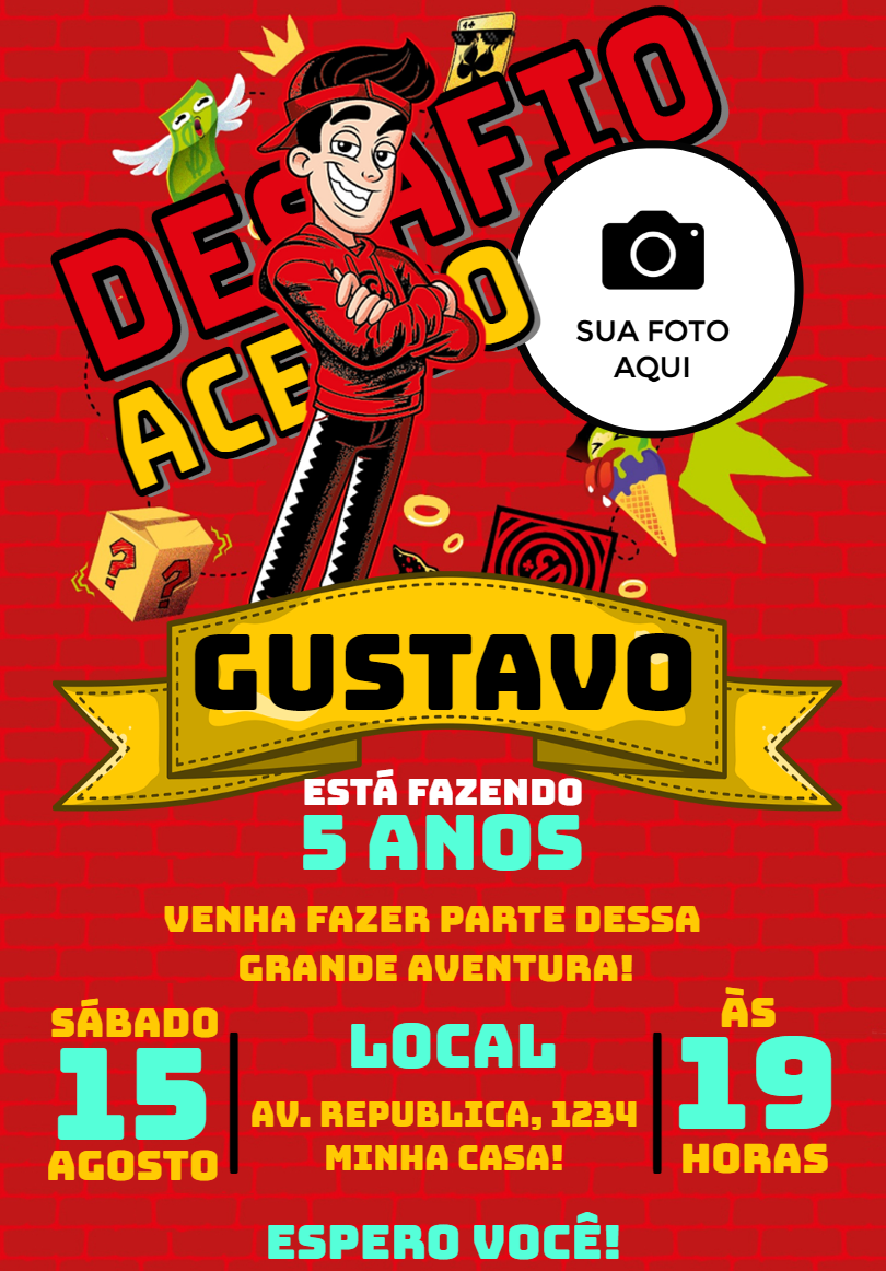 Convite de Aniversário Enaldinho com Foto para Editar Online