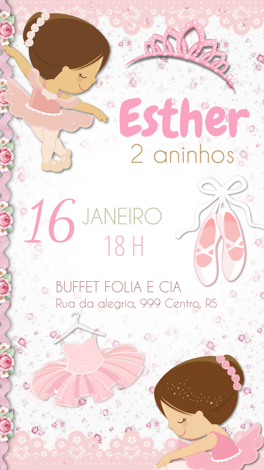 Convite Aniversário Bailarina Delicada para Editar Online Convite Aniversário Bailarina Delicada para Editar Online