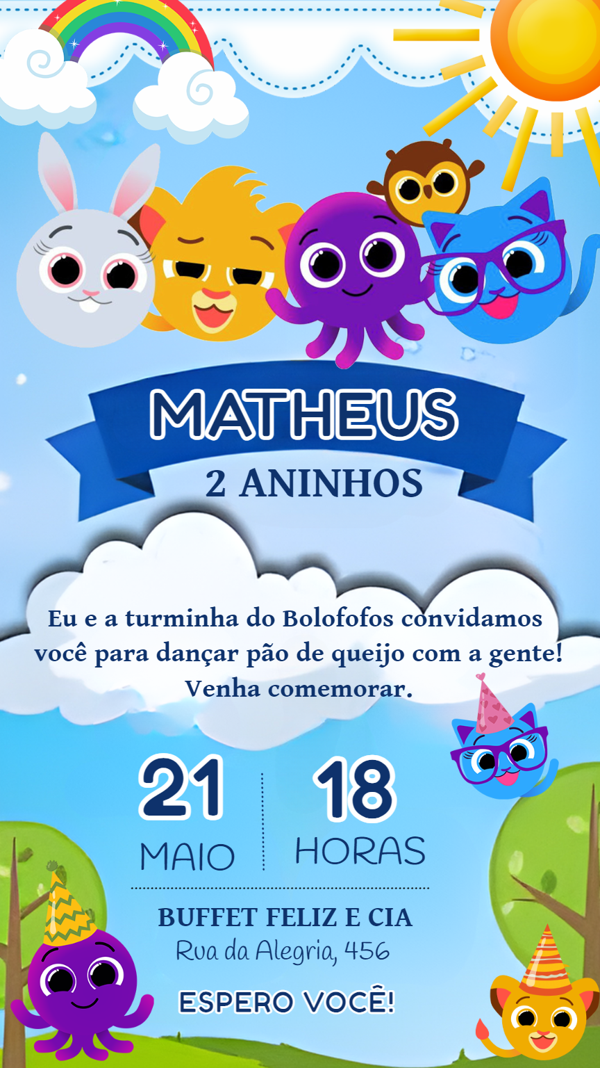 Convite Aniversário Bolofofos com Personagens para Editar Convite Aniversário Bolofofos com Personagens para Editar