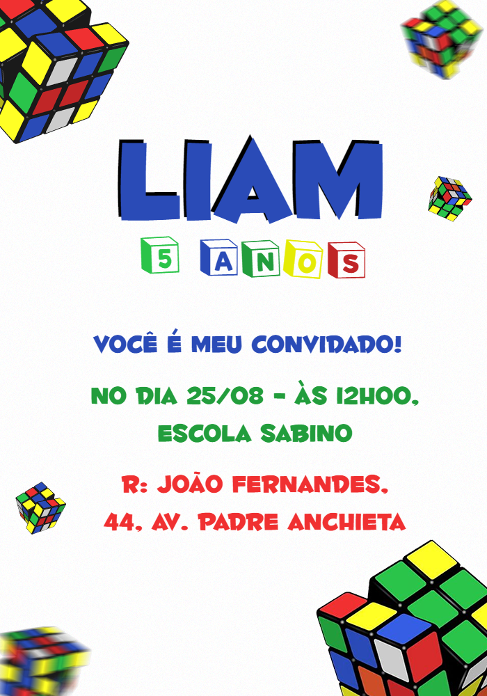 Convite de Aniversário Cubo Mágico para Editar Online Convite de Aniversário Cubo Mágico para Editar Online