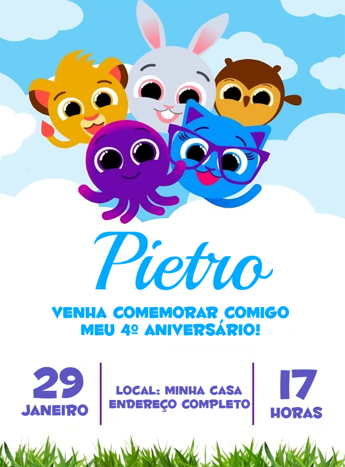 Convite de Aniversário Bolofofos com Personagens para Editar Convite de Aniversário Bolofofos com Personagens para Editar