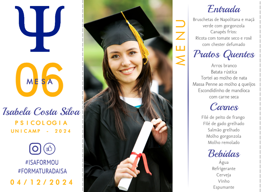 Menu de Formatura Psicologia com Foto para Editar Online Menu de Formatura Psicologia com Foto para Editar Online