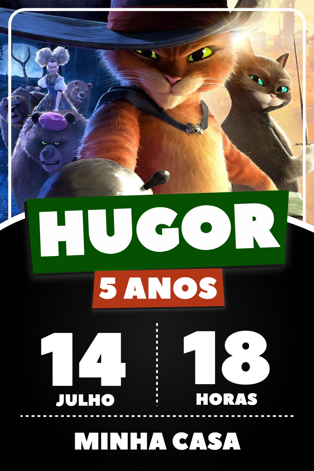 Convite Aniversário Gato de Botas 2 Editável Online para Imprimir Convite Aniversário Gato de Botas 2 Editável Online para Imprimir