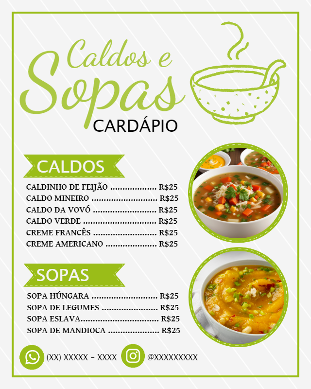 Cardápio de Caldos e Sopas Moderno para Editar Online Cardápio de Caldos e Sopas Moderno para Editar Online