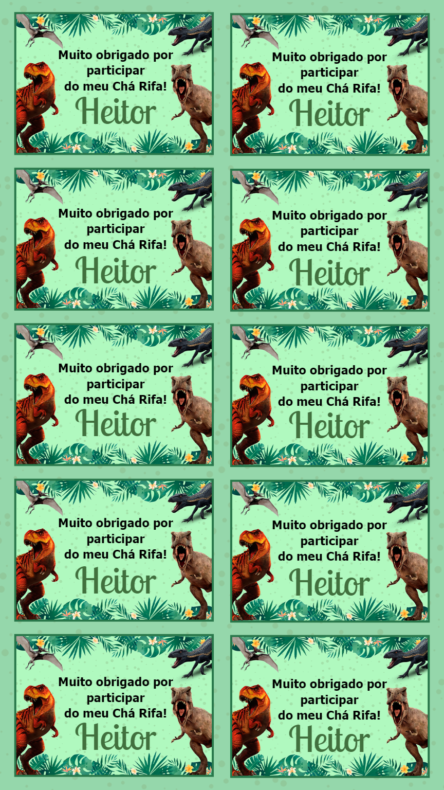 Tag de Agradecimento Dinossauro para Editar Online Tag de Agradecimento Dinossauro para Editar Online