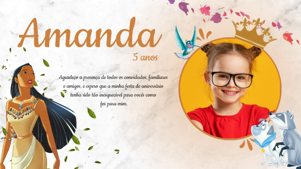Painel de TV Aniversário Pocahontas com Foto para Editar Online Painel de TV Aniversário Pocahontas com Foto para Editar Online