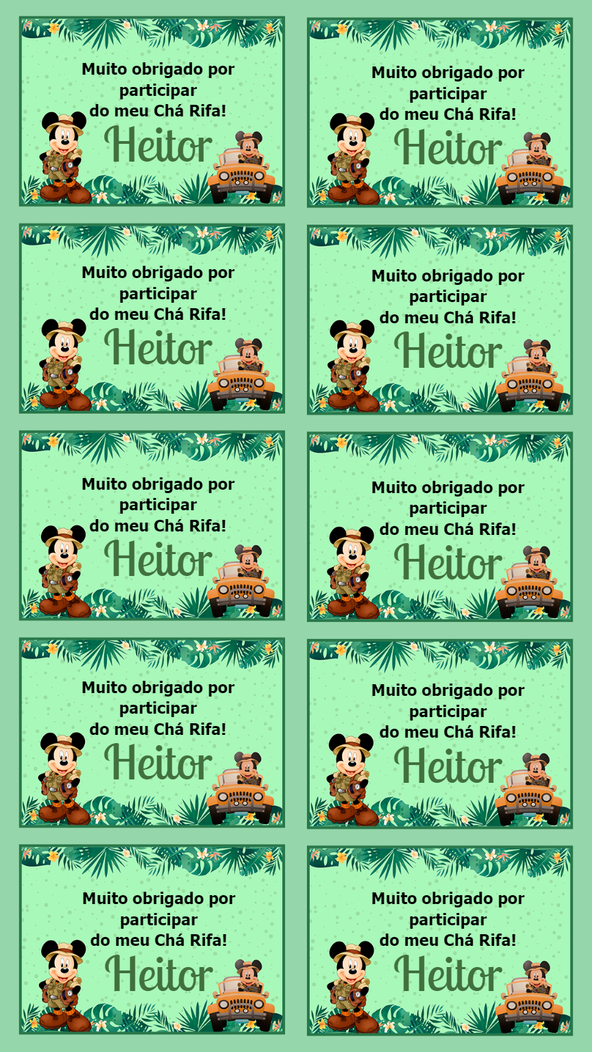 Tag Agradecimento Chá Rifa Mickey Safari para Editar Tag Agradecimento Chá Rifa Mickey Safari para Editar