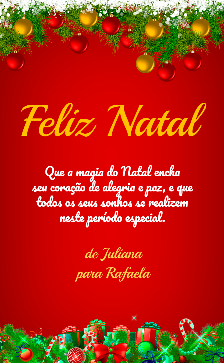 Cartão de Natal com Enfeites Vermelhos para Editar Online Cartão de Natal com Enfeites Vermelhos para Editar Online