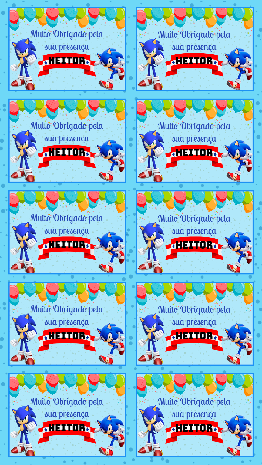 Tag de Agradecimento Aniversário Sonic para Editar Online Tag de Agradecimento Aniversário Sonic para Editar Online