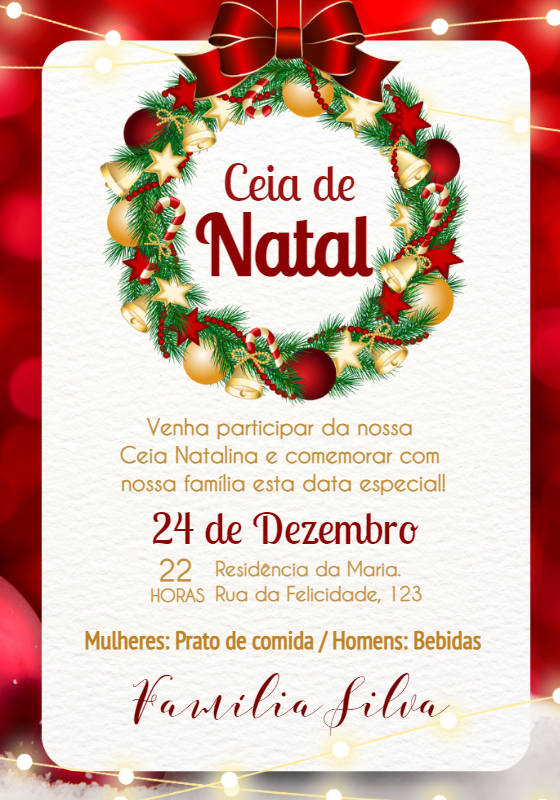 Convite Ceia de Natal com Guirlanda Elegante para Editar Convite Ceia de Natal com Guirlanda Elegante para Editar