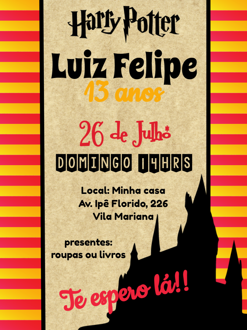 Convite de Aniversário Harry Potter Mágico para Editar Online