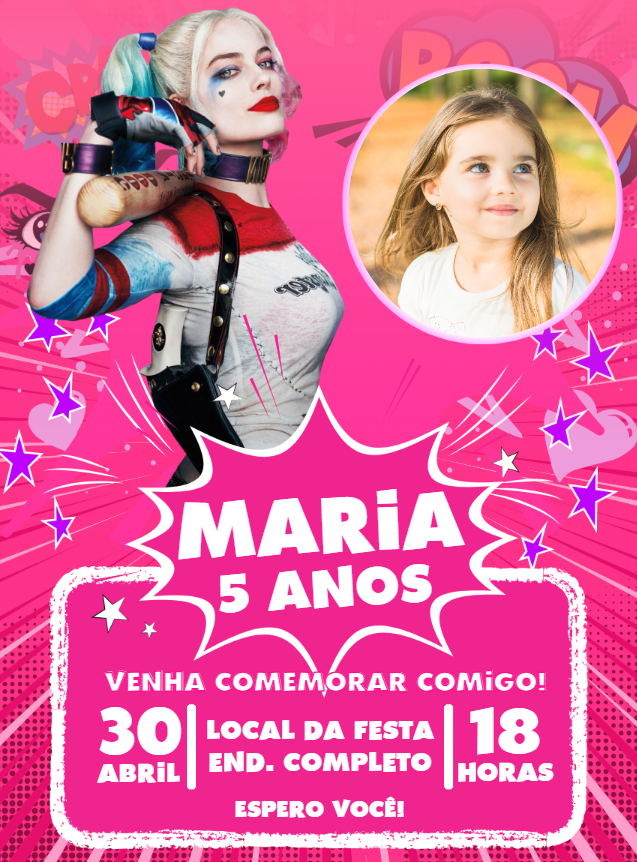 Convite Aniversário Alerquina com Foto para Editar Online Convite Aniversário Alerquina com Foto para Editar Online