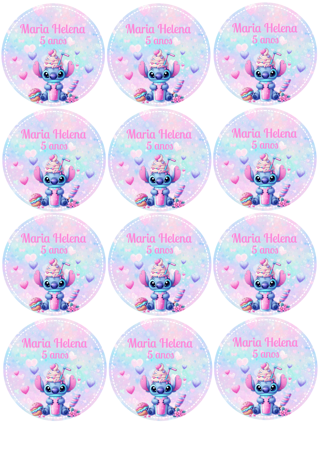 Adesivo Redondo Stitch Aniversário para Editar Online Adesivo Redondo Stitch Aniversário para Editar Online