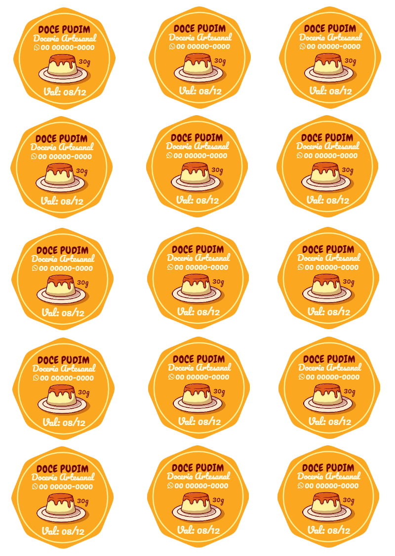 Adesivo para Pudim Editável: Personalize com sua Marca Online Adesivo para Pudim Editável: Personalize com sua Marca Online