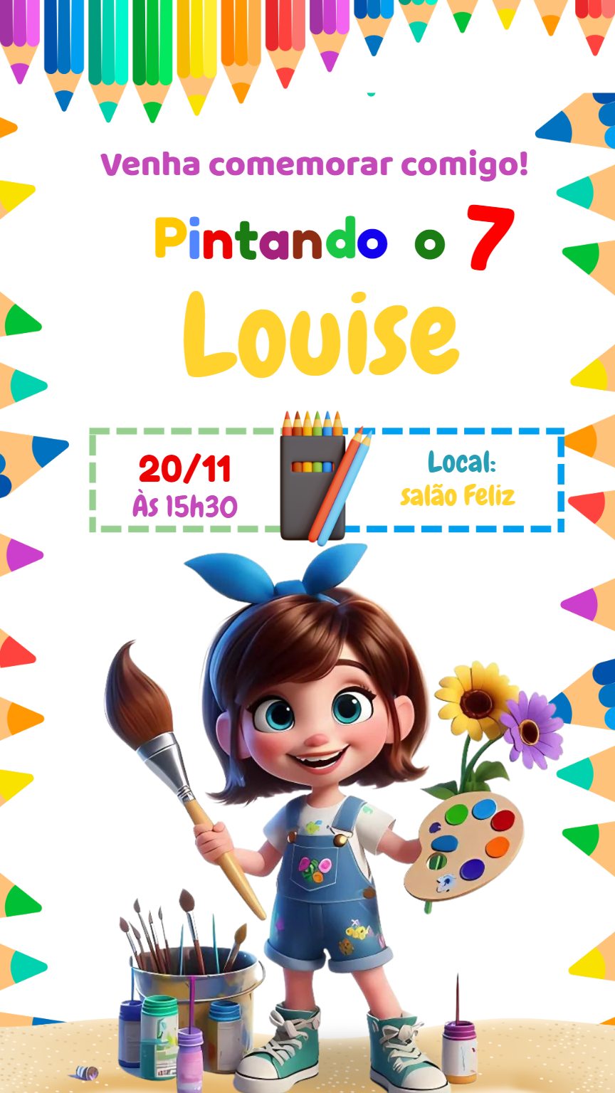 Convite de Aniversário Pintando o 7 Editável Online Convite de Aniversário Pintando o 7 Editável Online