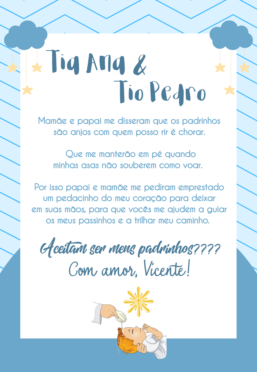 Convite Editável Padrinhos de Batizado Céu Azul para Editar Convite Editável Padrinhos de Batizado Céu Azul para Editar