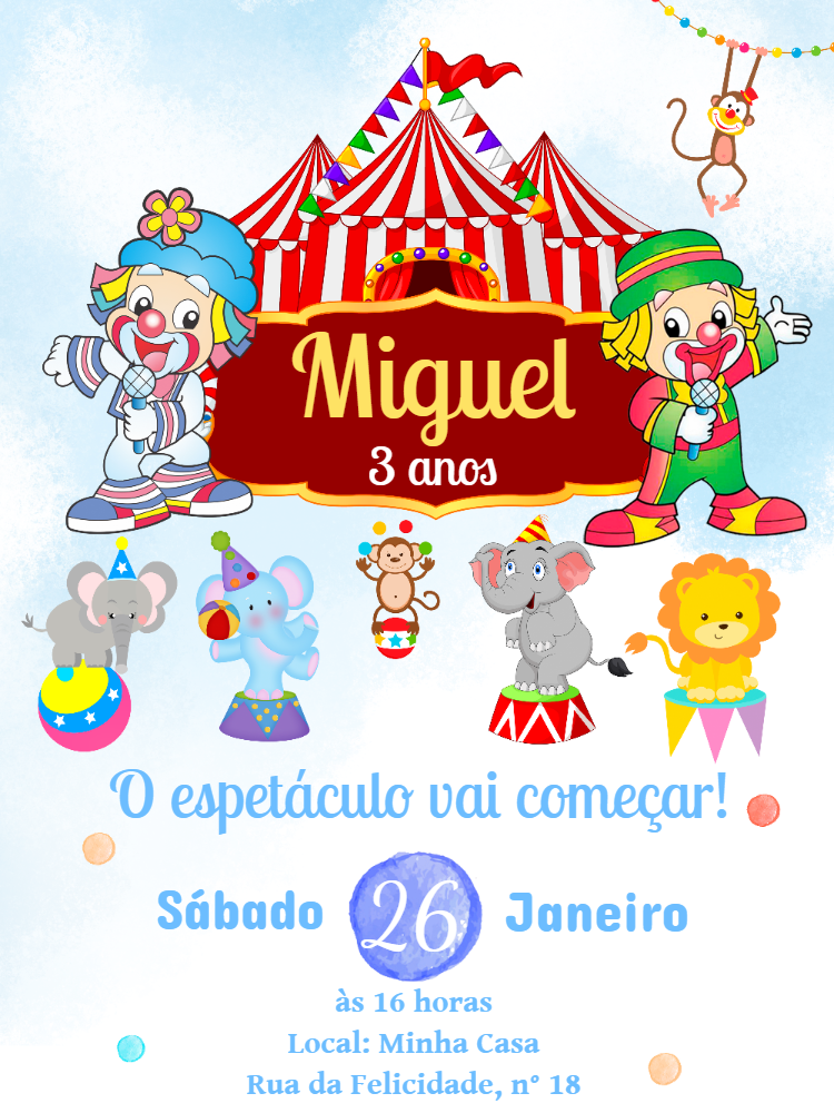 Convite de Aniversário Circo Patati Patatá para Editar Online Convite de Aniversário Circo Patati Patatá para Editar Online