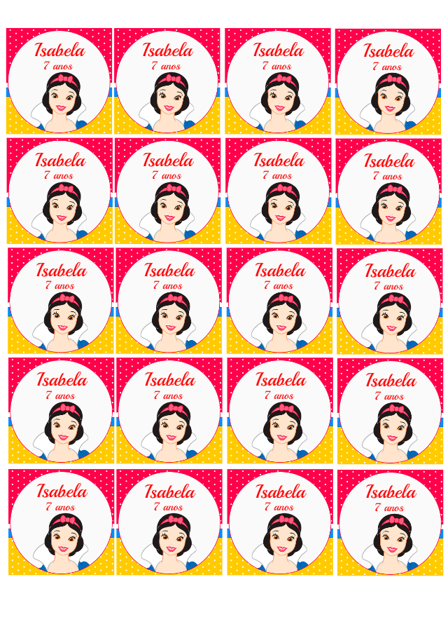 Adesivo Redondo Festa Branca de Neve para Editar Online