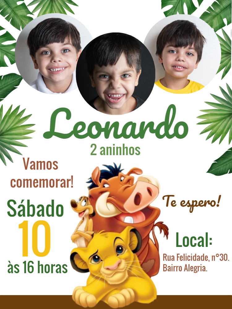 Convite Aniversário Rei Leão com Foto para Editar Online Convite Aniversário Rei Leão com Foto para Editar Online