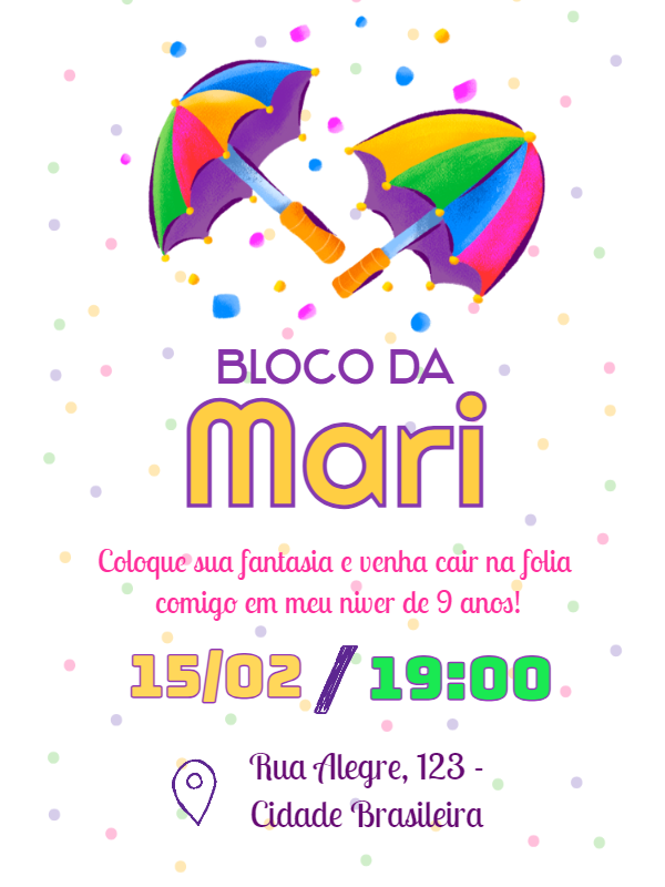 Convite de Aniversário Bloco de Carnaval com Frevo para Editar