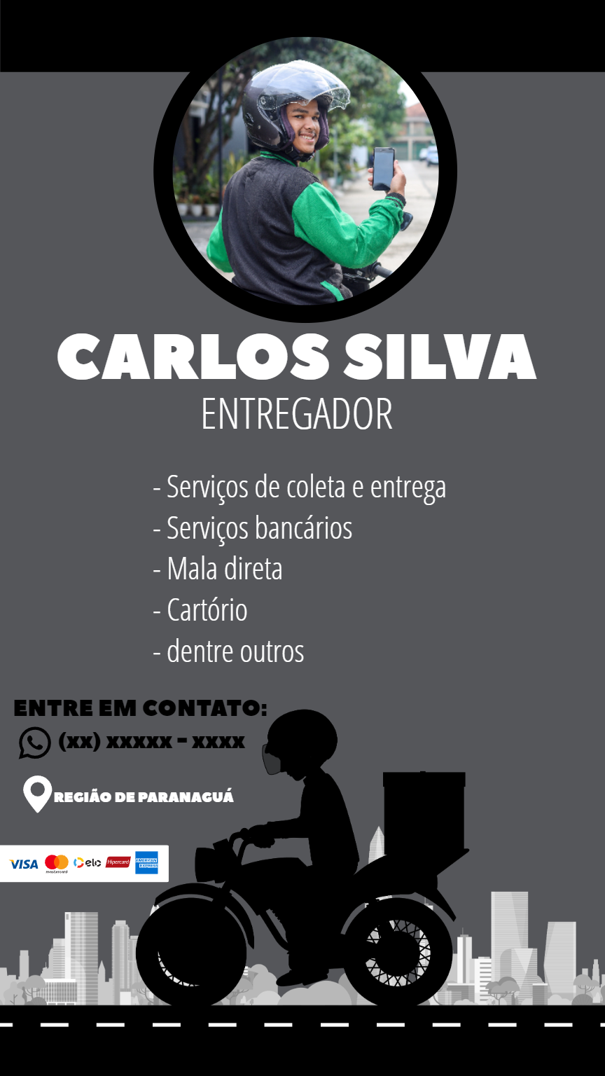 Cartão de Visita para Entregador Profissional para Editar Cartão de Visita para Entregador Profissional para Editar