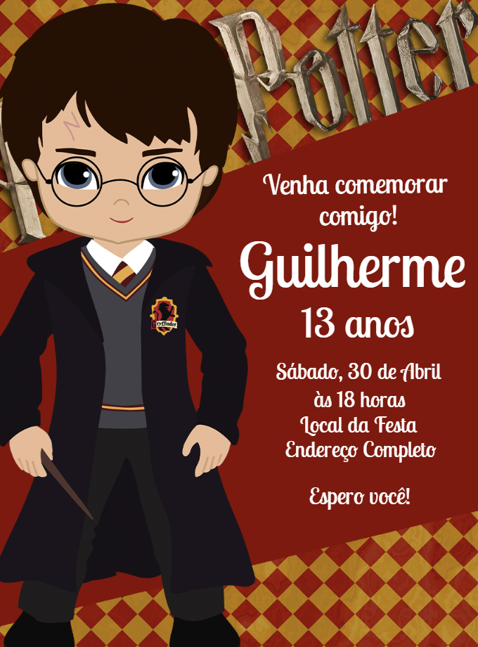 Convite de Aniversário Harry Potter para Editar Online Convite de Aniversário Harry Potter para Editar Online